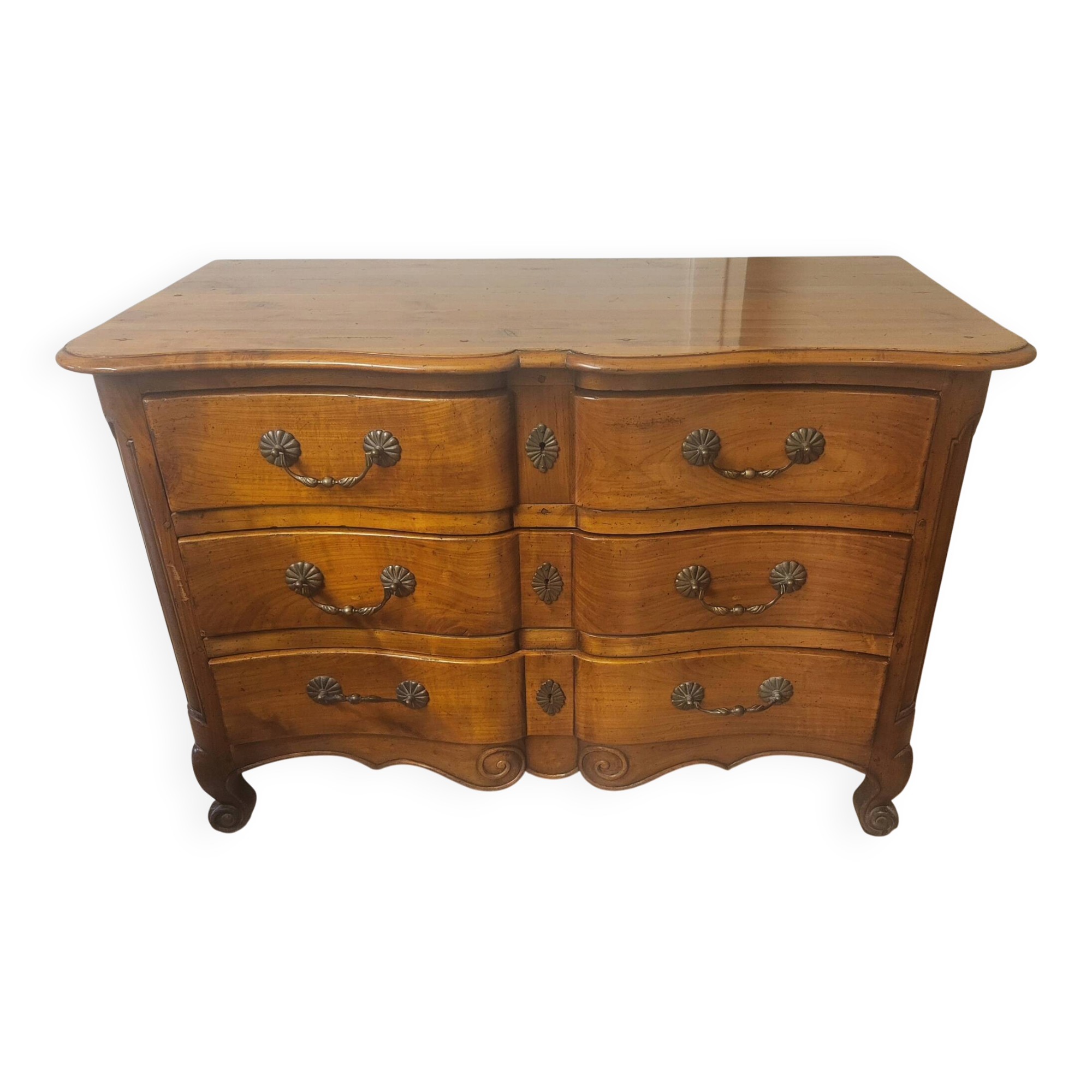 Louis XV style crossbow commode in solid walnut