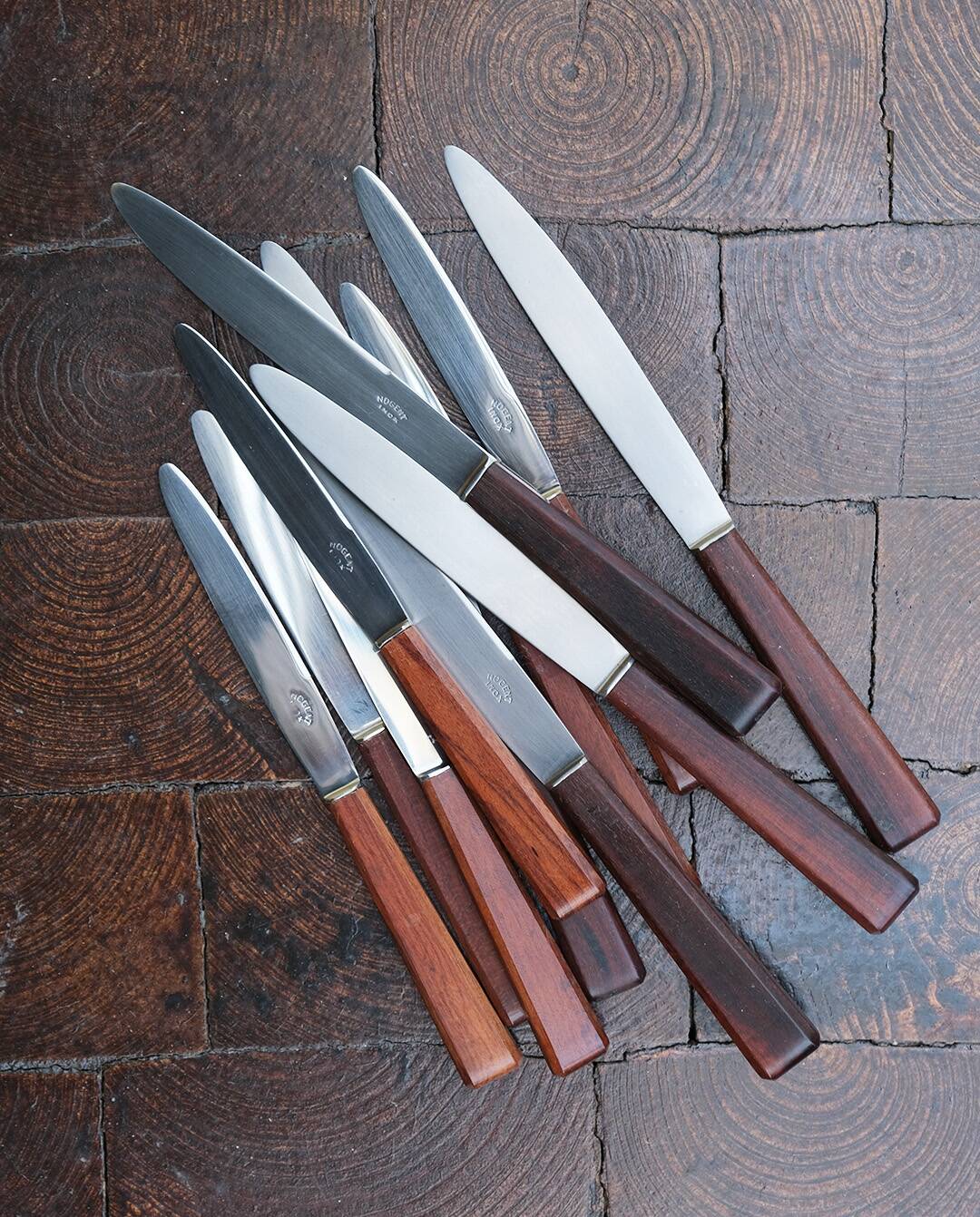 Nogent knives, teak handles, vintage (6 small, 5 large)