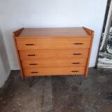 Vintage light oak chest of drawers, brass base