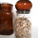 Set of 4 clear and brown glass jars