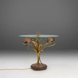 Table basse française de style Hollywood Regency avec éclairs en fleurs en laiton, 1950