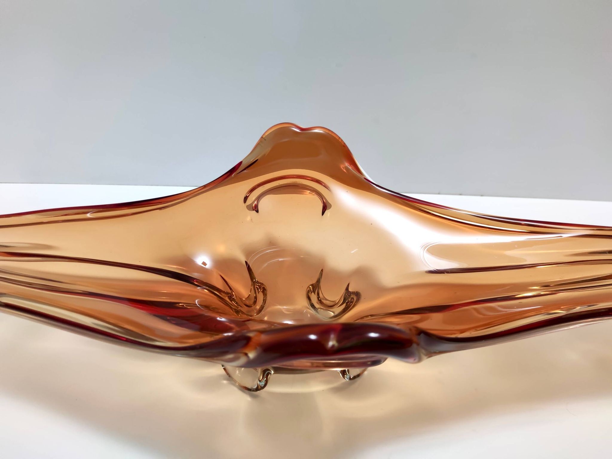 Vintage rusty orange sommerso murano glass bowl / centerpiece, italy