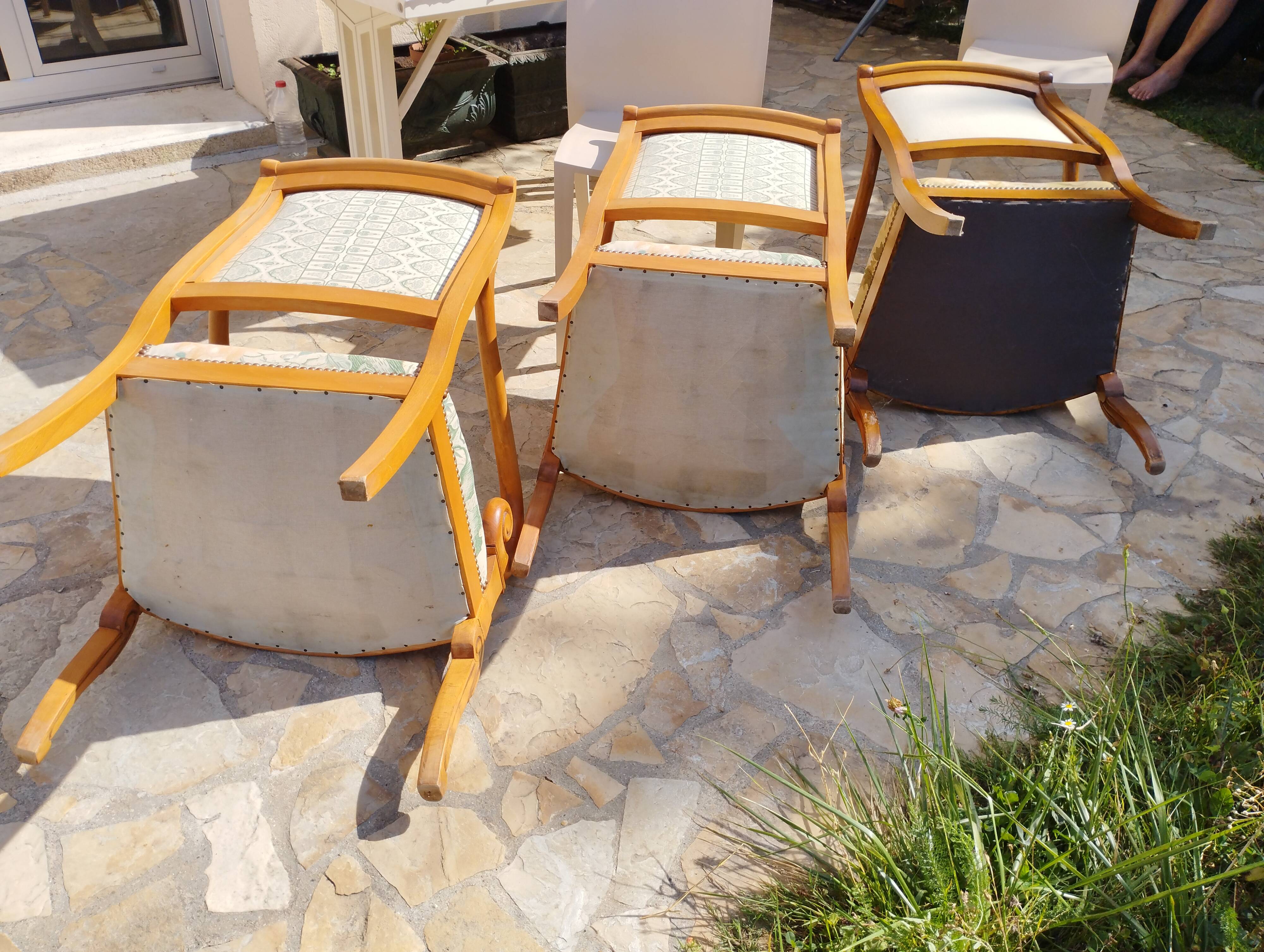 Three cross-back chairs in Restoration style.