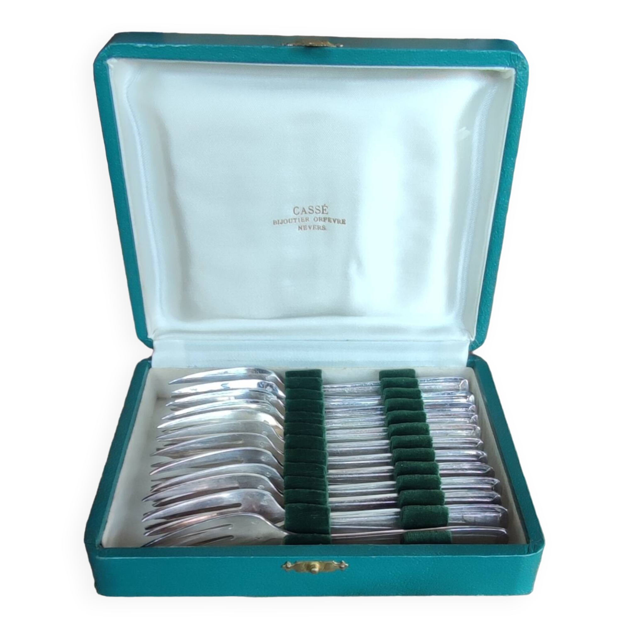 12 old silver-plated oyster forks