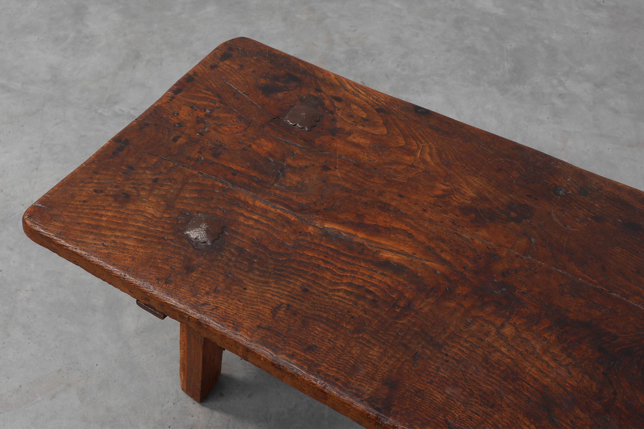 17th Century Spanish Brutalist coffee table in wood and wrought iron