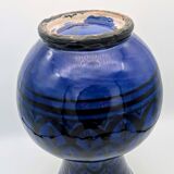 Large Baluster Vase in Safi Ceramic - Blue Black Geometric Design - Morocco