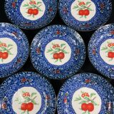 Set of 10 signed porcelain dessert plates with fruit decoration