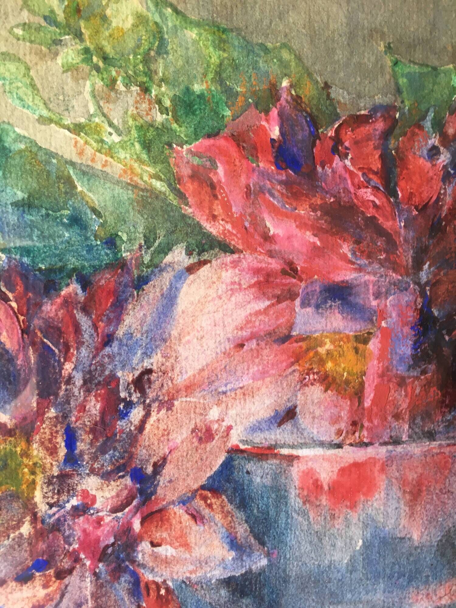 Painting Of Andhrée Ponsard (19th-XX century) Watercolor of 1923 flowers - frame