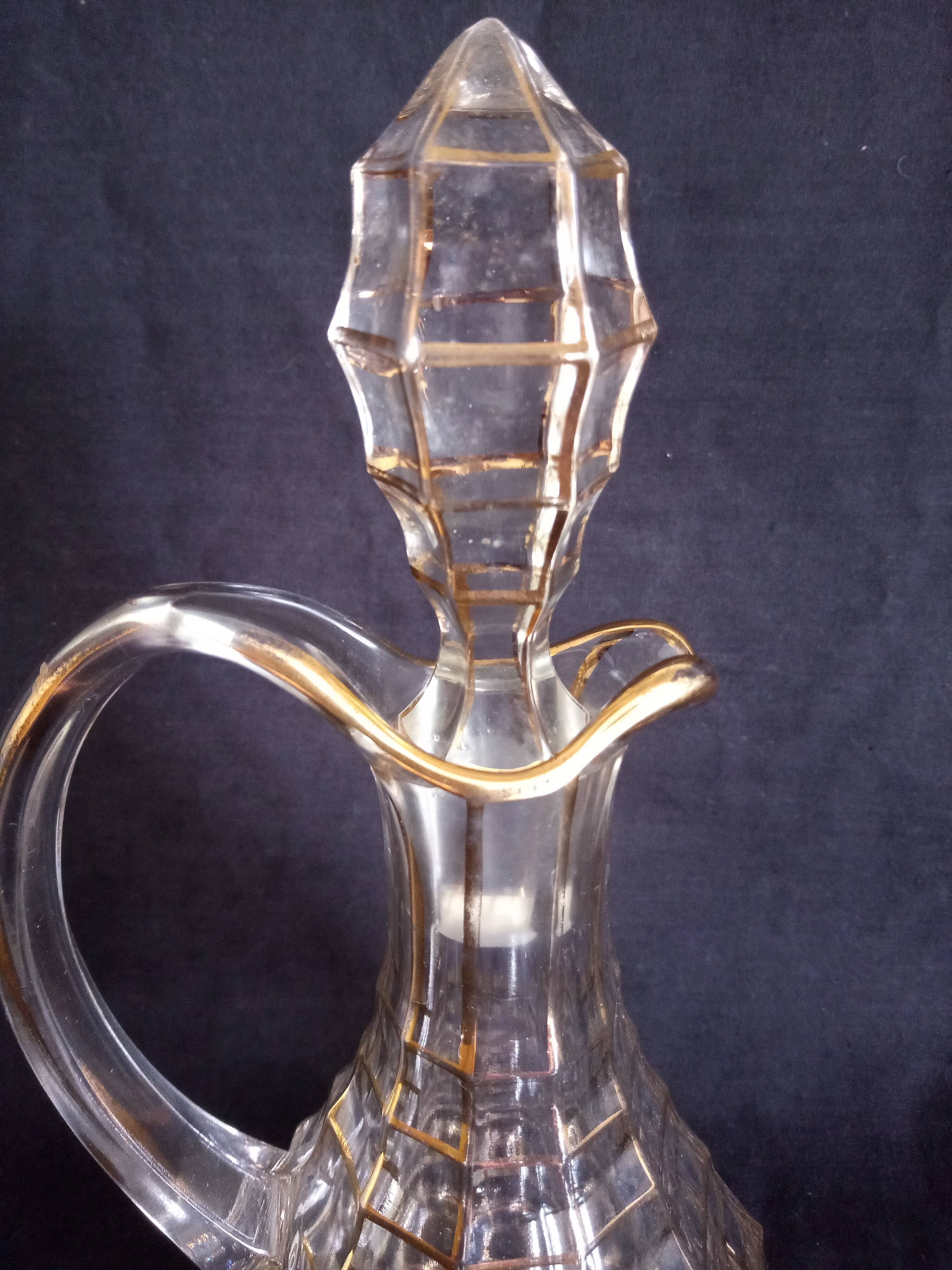 Service à liqueur pour 6 personnes en cristal taillé de Bohème, dorures à feuille d'or