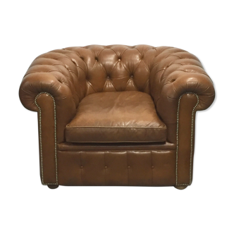 Chesterfield armchair in cognac leather