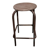 High metal stool and wooden seat Labo style dating from the 1940s industrial style