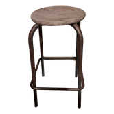 Tabouret haut en métal et assise en bois style labo datant des années 1940 style industriel