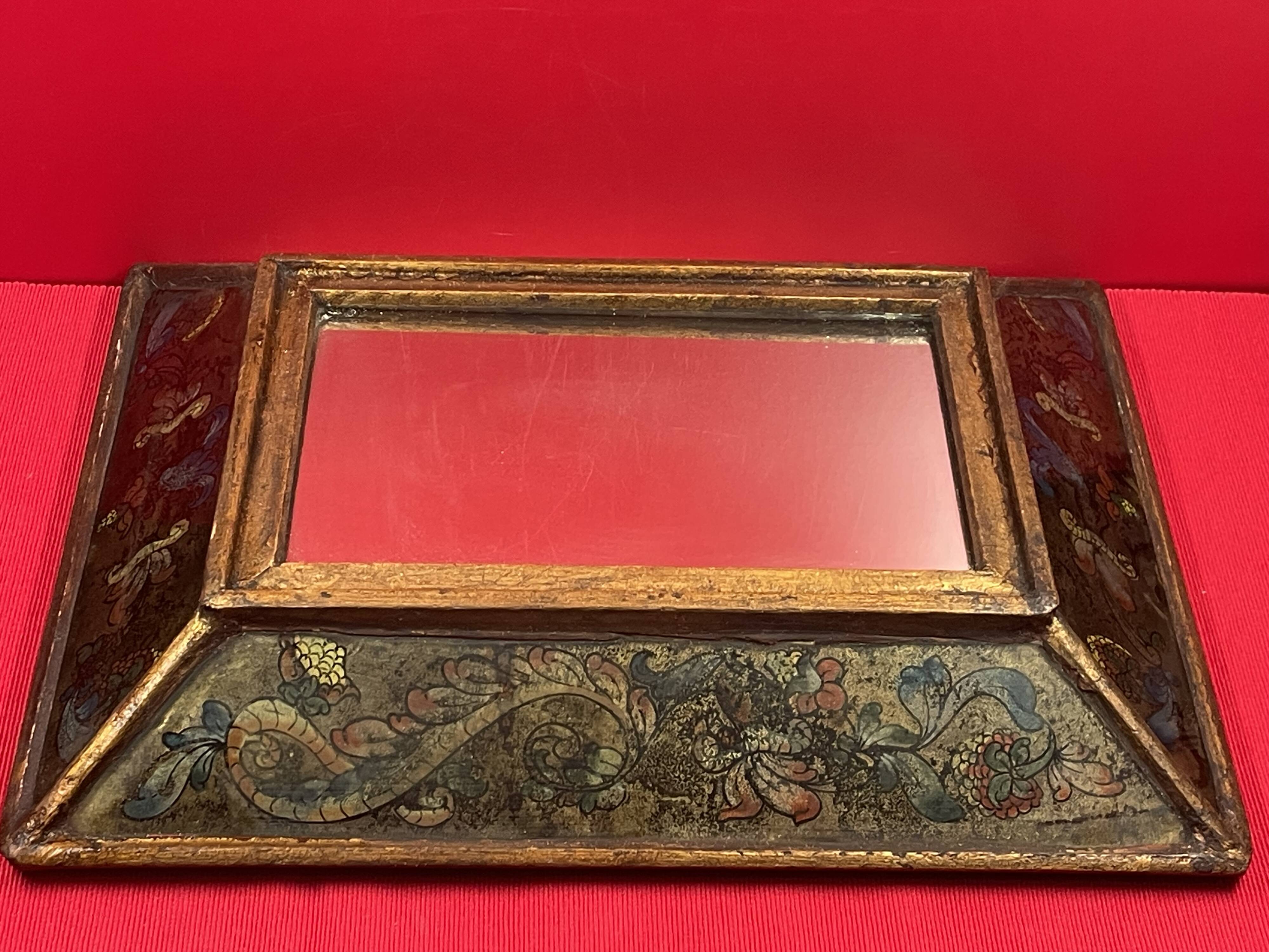 Old Italian mirror, eglomise glass in pareclose, recent central mirror