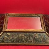 Ancien miroir Italie, verre églomisé en pareclose, miroir central récent