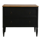 Black chest of drawers with 2 drawers, raw wood top and tapered legs