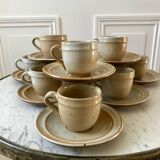 set of 10 cups and sub-cups in stoneware of the Marais handcrafted signed 70s