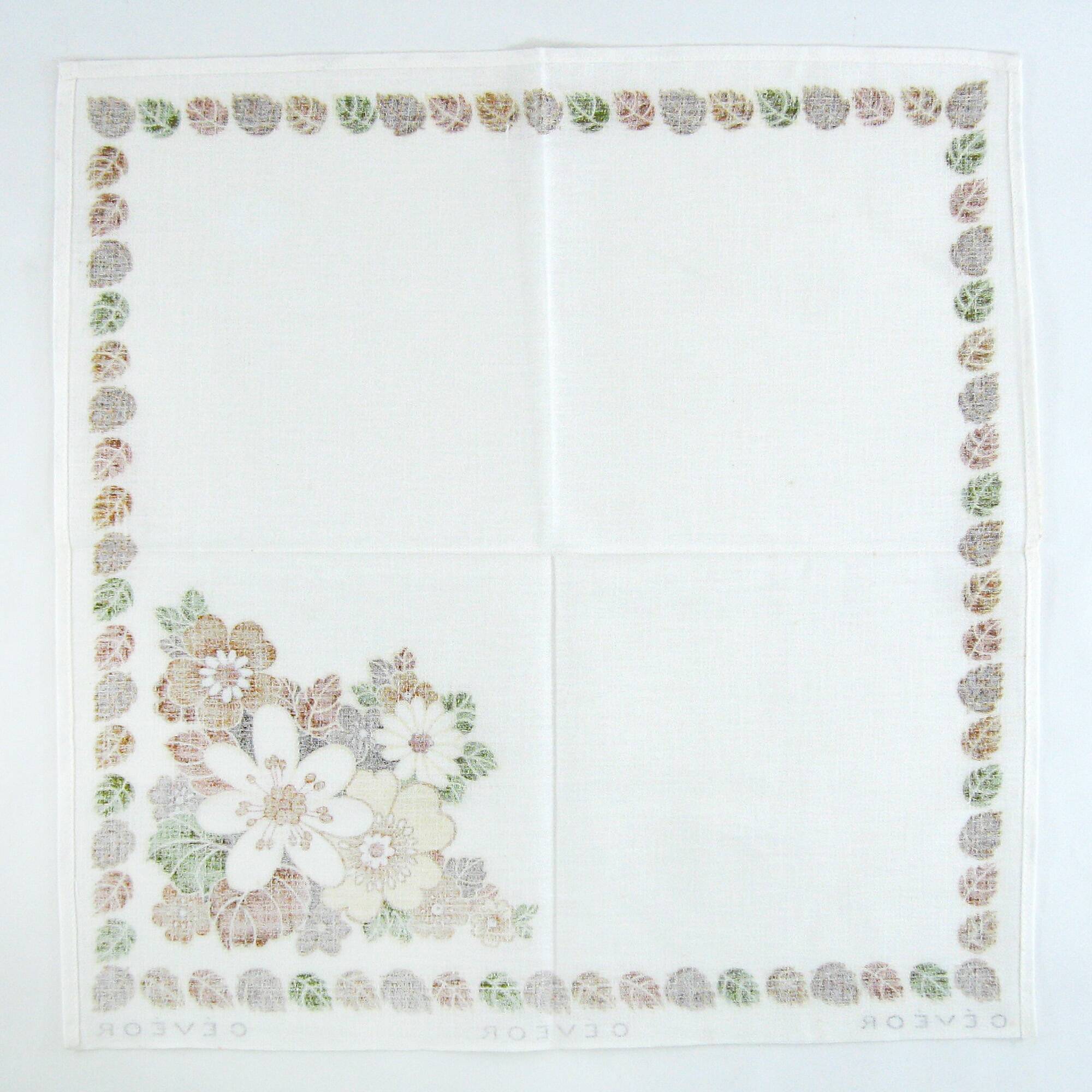 6 cotton napkins - brown and green floral pattern - Gévéor France - vintage 70s