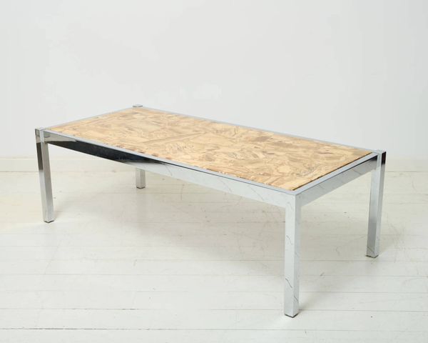 Table basse en pierre et chrome, 1970-1980