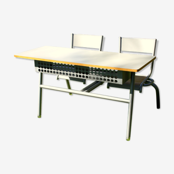 School desk 2 places restyled in gray