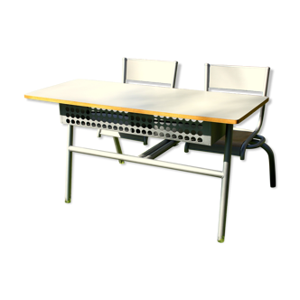 School desk 2 places restyled in gray