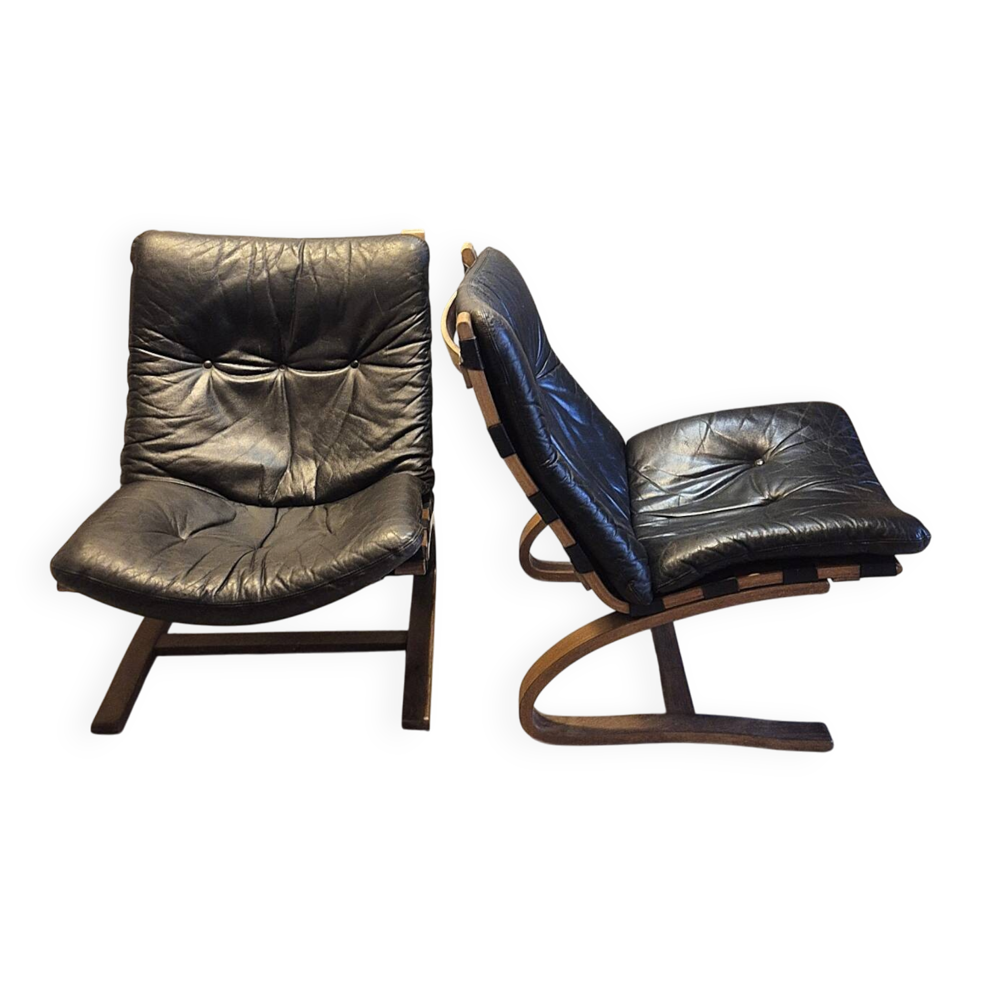 Pair of Scandinavian armchairs "Kengu" by E. & N. Solheim for Rybo, 1970
