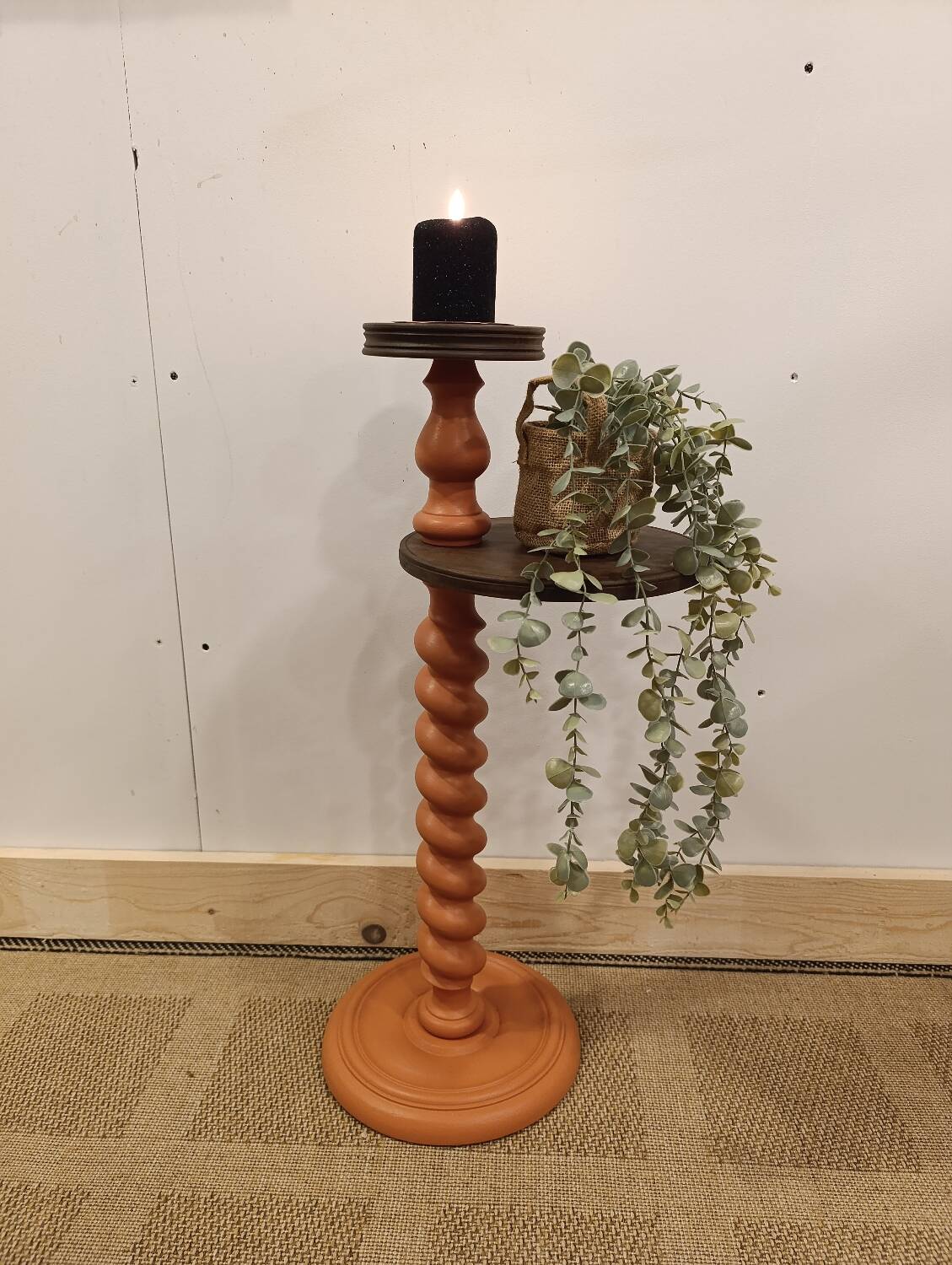 Refurbished Vintage Twisted Side Table - Terracotta, Walnut & Copper