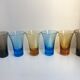 Set of 6 colored and engraved design shot glasses 60s-70s