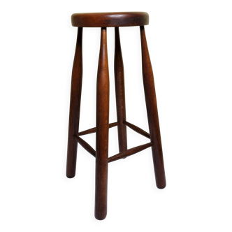 High stool in solid wood, Scandinavian style, 50s, 82 cm