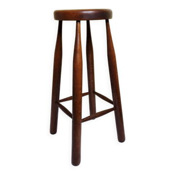 Tabouret haut en bois massif design, style scandinave, années 50, 82 cm