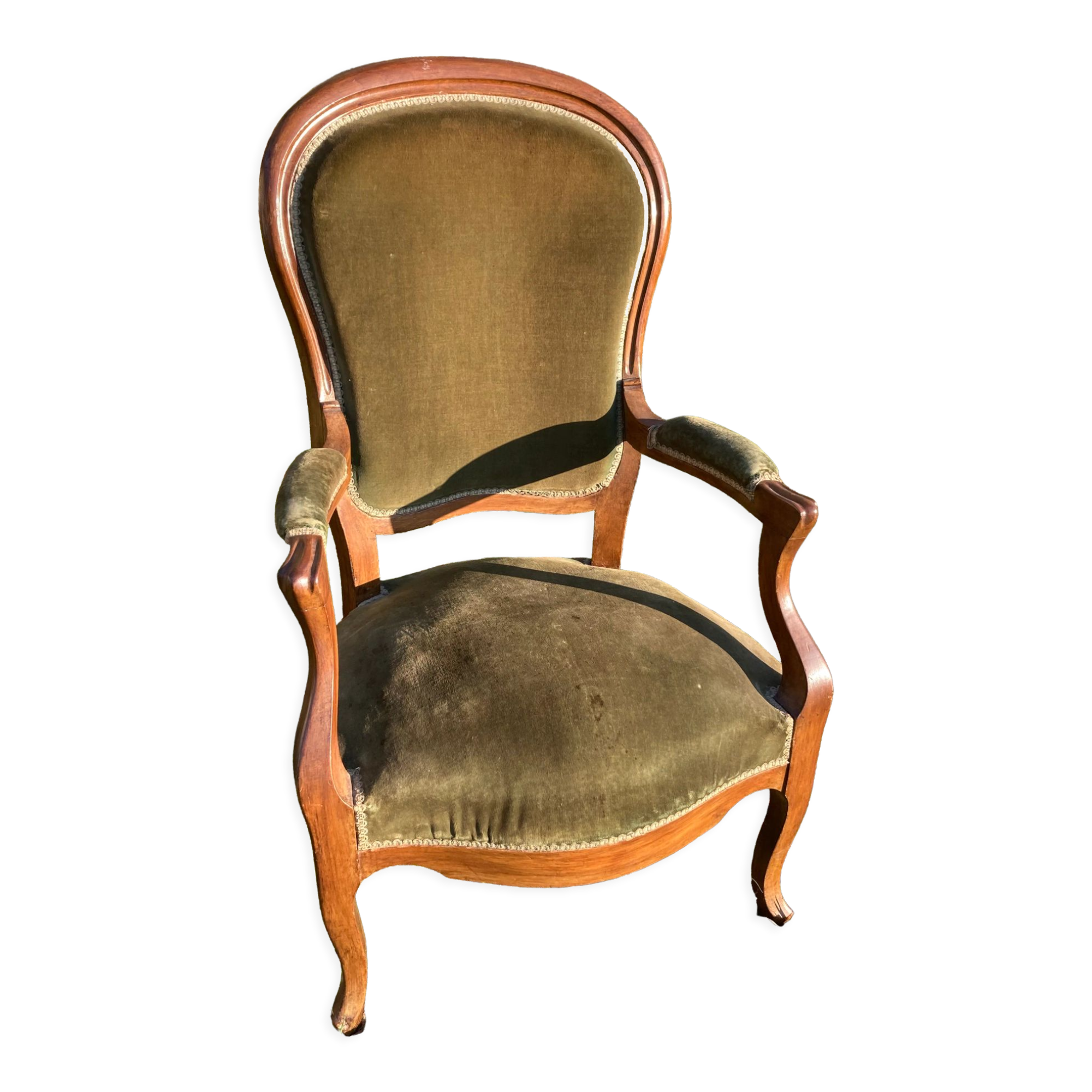 Armchair Voltaire Louis Philippe in wood green velvet XIX