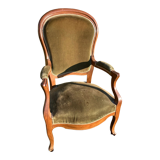 Armchair Voltaire Louis Philippe in wood green velvet XIX