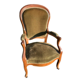 Fauteuil Voltaire Louis Philippe en velours vert bois XIX