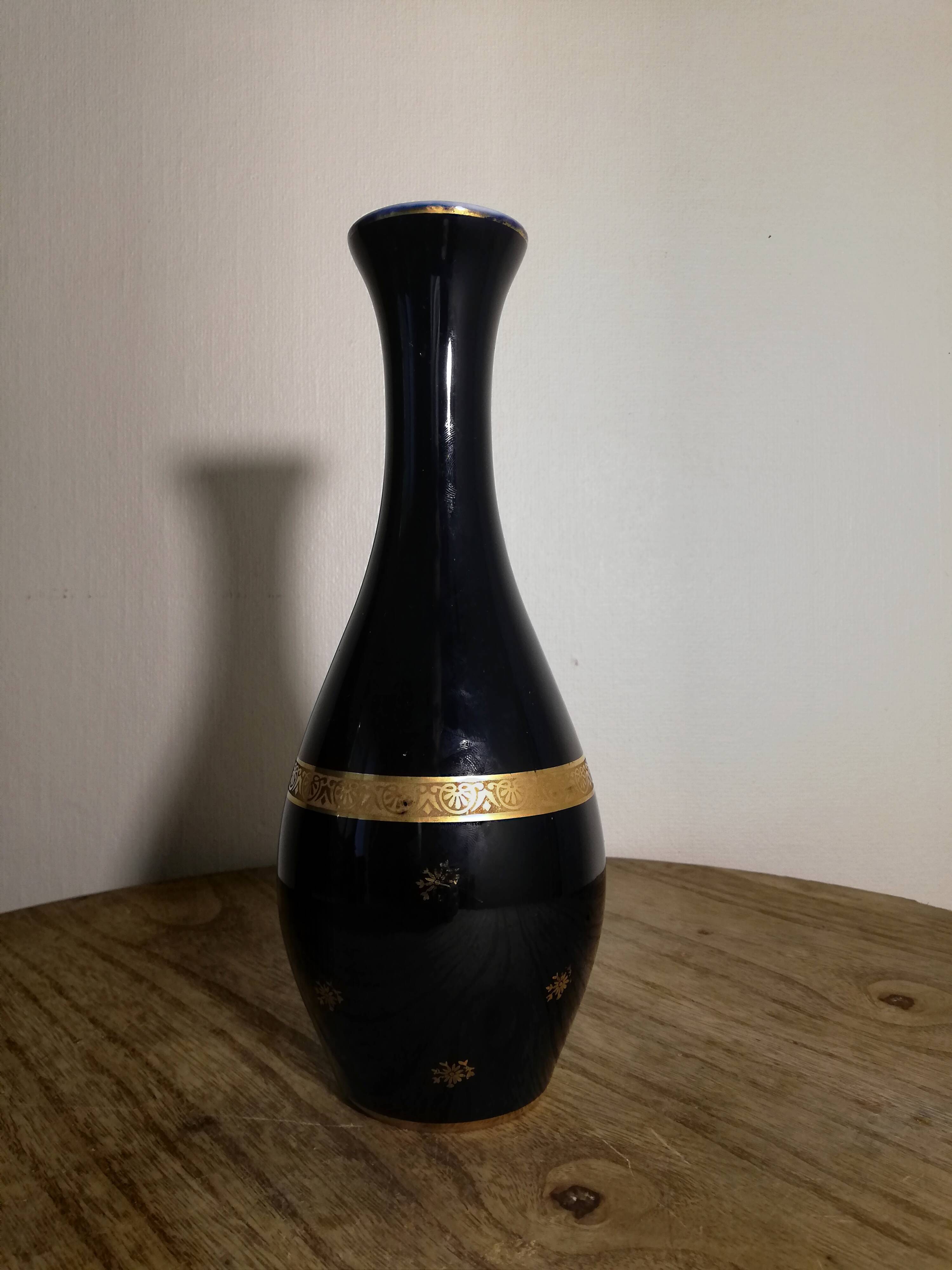 Limoges Porcelain Four Blue Vase