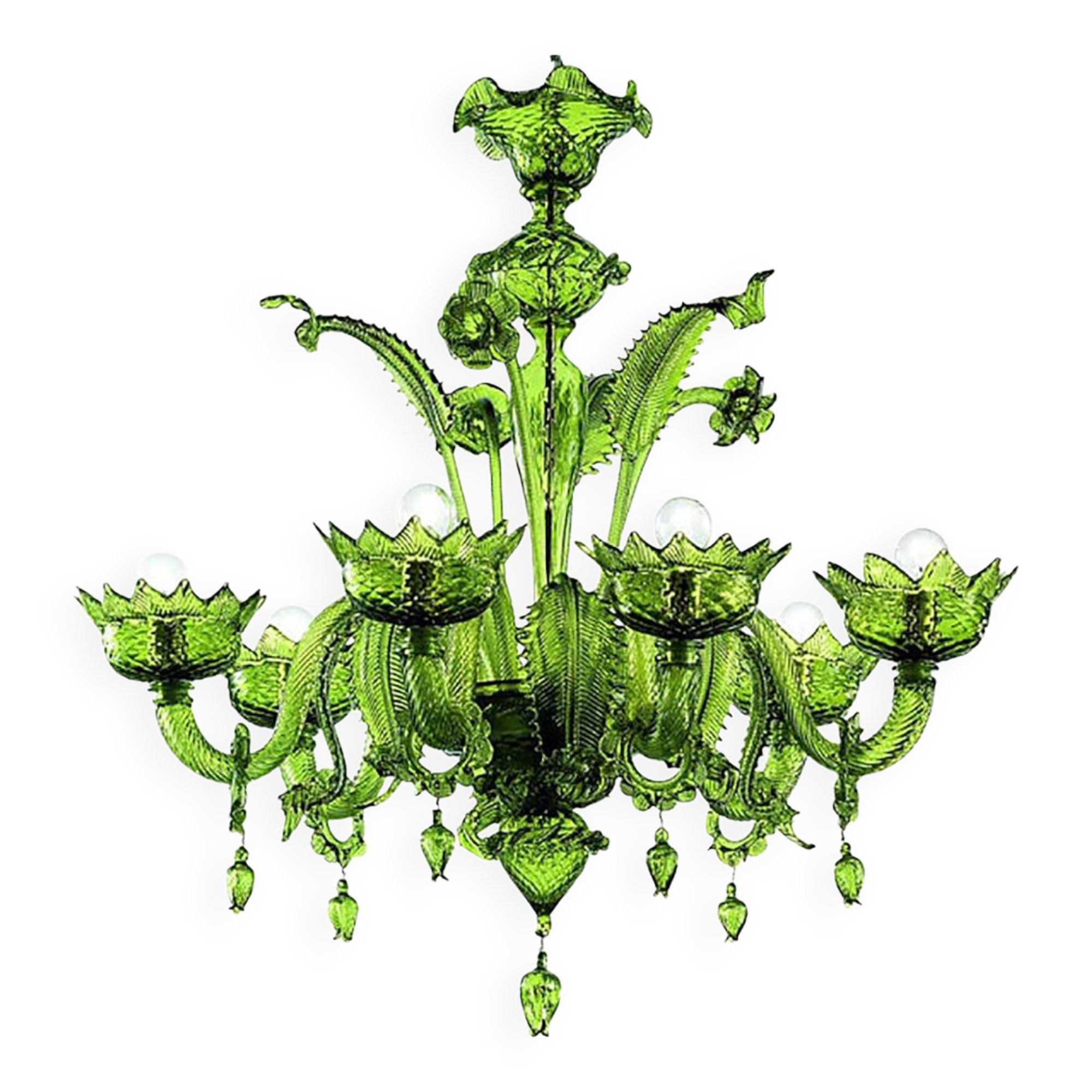Contemporary Translucent Green Murano Style Glass Chandelier