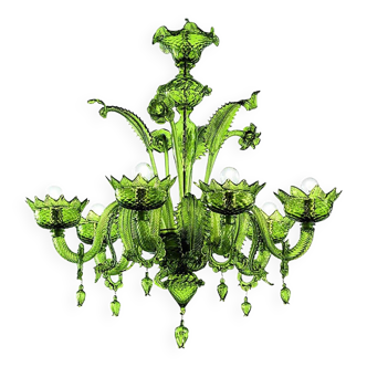 Lustre contemporain en verre de style Murano vert translucide