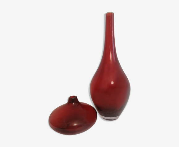 2 vases modernistes en verre soufflé années 80-90