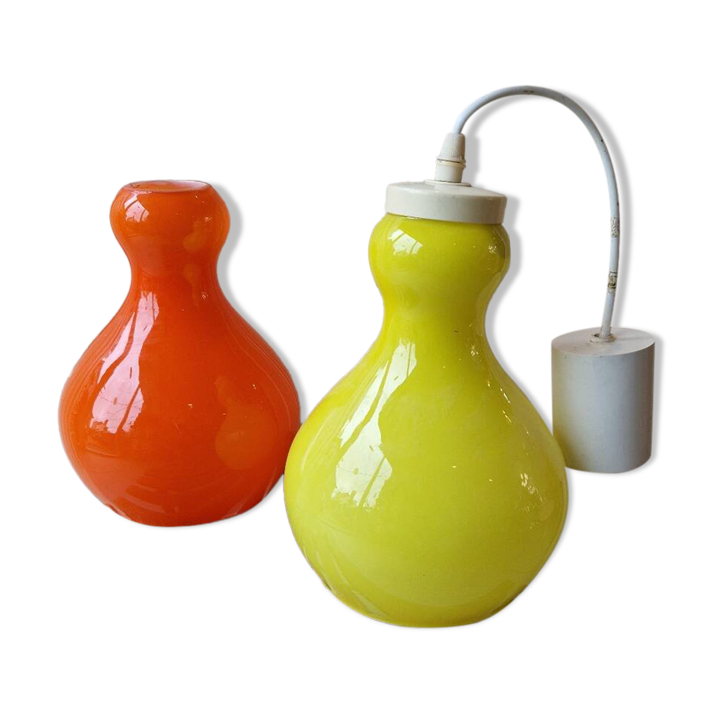 Set of 2 Yellow and Orange Opaline Chandeliers
