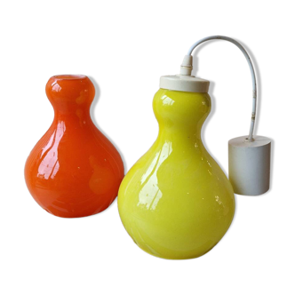 Set of 2 Yellow and Orange Opaline Chandeliers