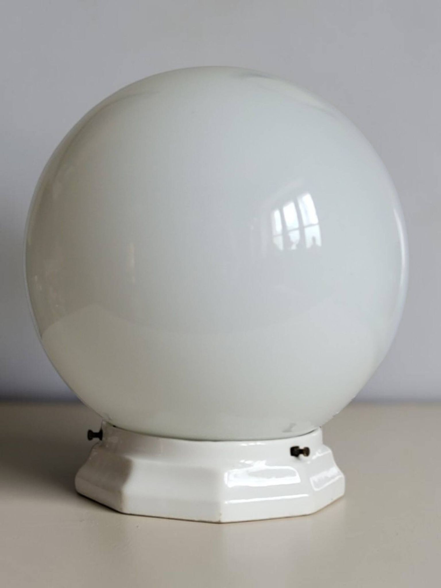 Opaline ball ceiling light, Art Deco/industrial — 1930s-1950s