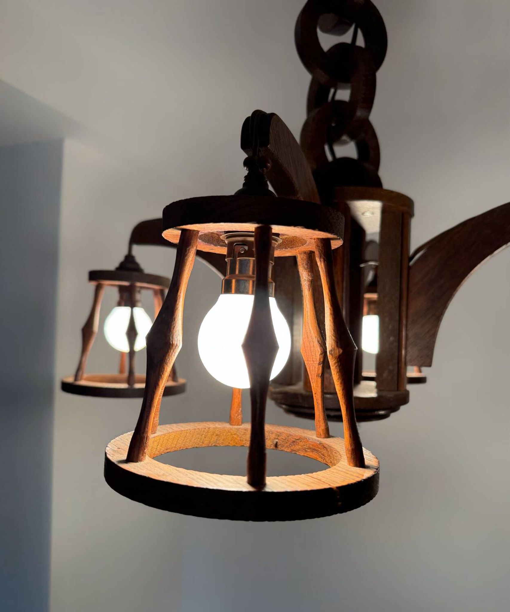 50s wooden chandelier