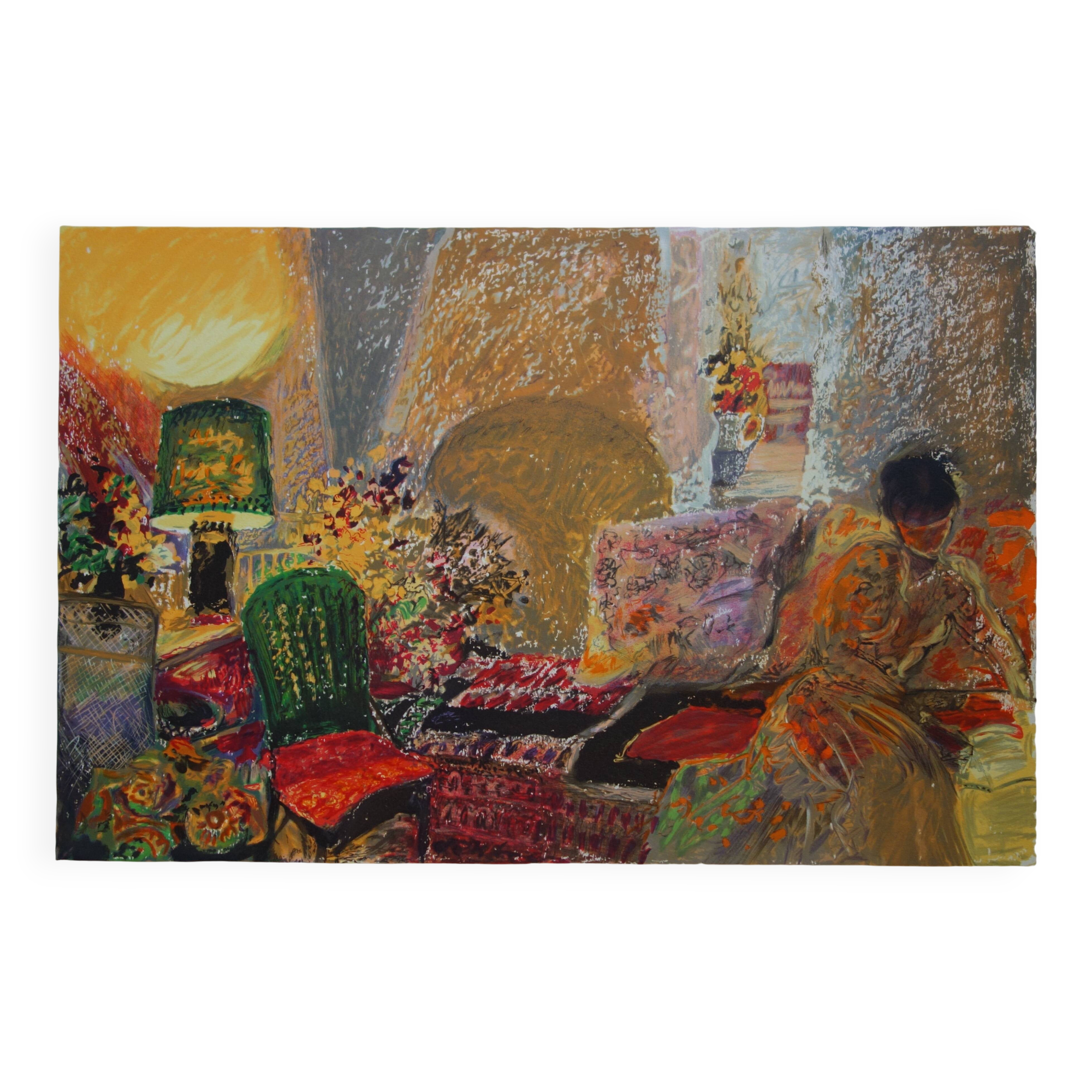 Yvonne CHEFFER DELOUIS: Reading in the Salon, Original signed lithograph