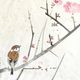 Small Japanese painting birds and cherry blossom Okada vintage old watercolor