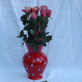 Vintage red baud ceramic vase in Vallauris 50
