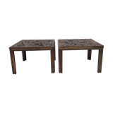 Paire de tables basses en laiton et mirroir noir des années 70