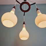 Scandinavian lustre cascade in teak and frosted white glass, 1960s