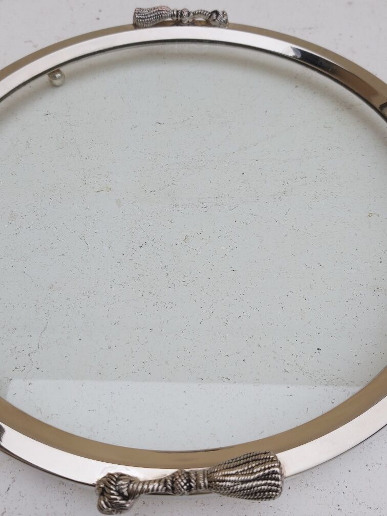 Round tray silver metal 70s