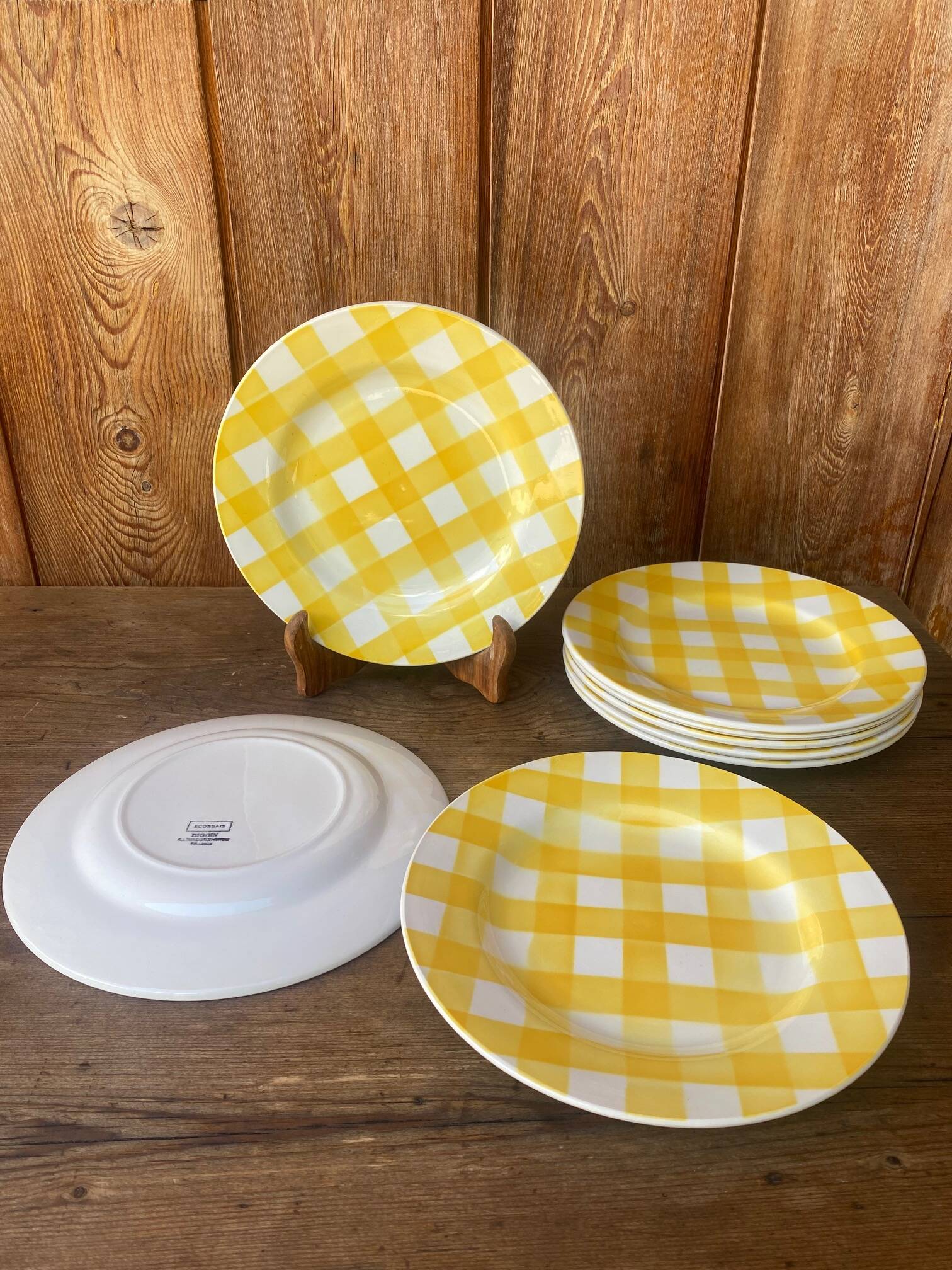 Set of 8 flat plates Digoin Sarreguemines model Scottish yellow year