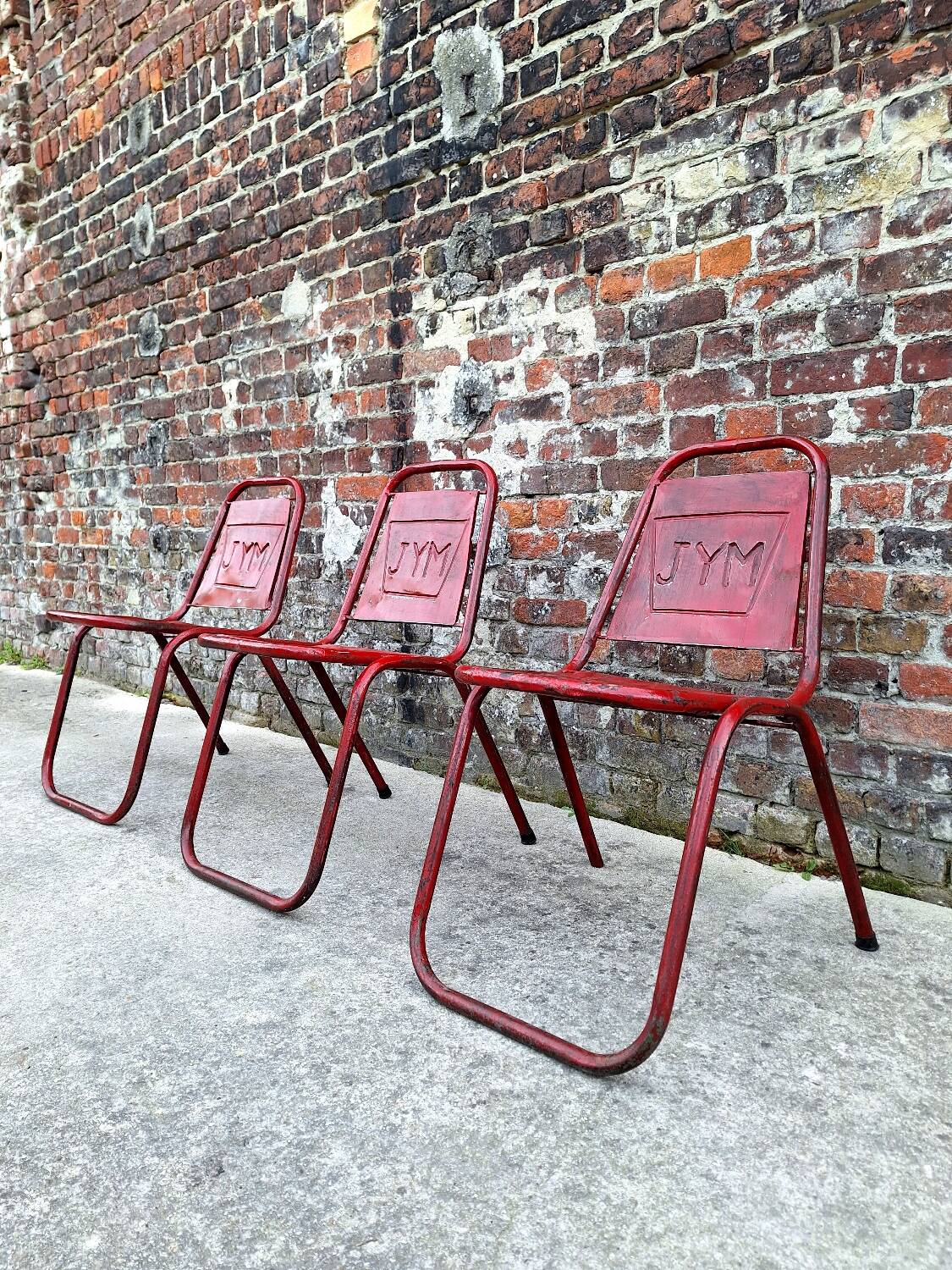 3 chaises vintage JYM en métal, meubles sièges industriels