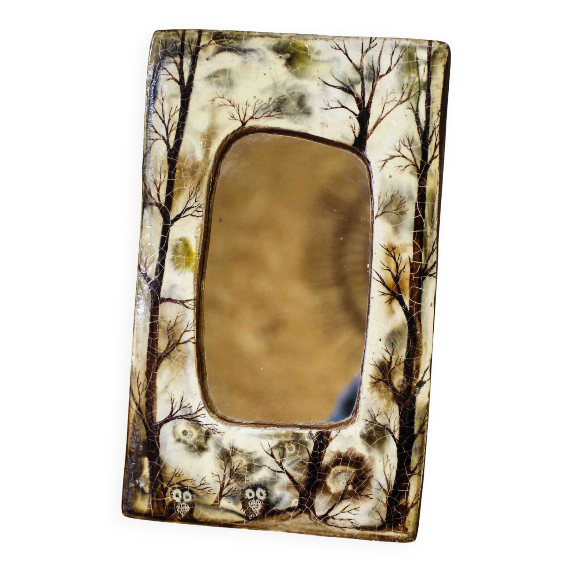 Resin mirror with owl decoration