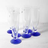 Set of 6 Vintage Blue-Footed Glasses /Rare Tall Tumblers / Zwiesel Glas / G
